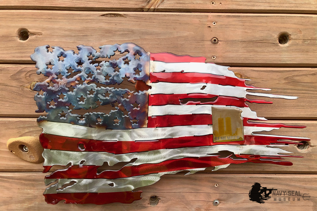 Liquid Metal Design Battle Worn Flag Custom with World Trade Center Beam
