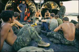 SEAL Lieutenant Spence Dry briefing his special-mission detachment aboard USS Grayback during preparation for Operation Thunderhead