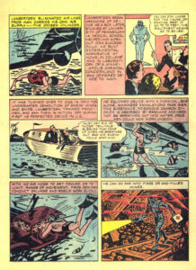 A June 1946 comic book featuring the Lambertsen Amphibious Respiratory Unit (LARU) used by the Office of Strategic Services Maritime Unit (OSS MU) during World War II. Interesting that it is characterized as “A weird underwater apparatus.”