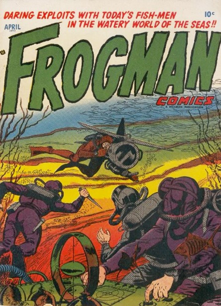 April 1953 comic book cover entitled “Frogman,” where the headline also uses “Fish-Men.” April 1953 comic book cover entitled “Frogman,” where the headline also uses “Fish-Men.”