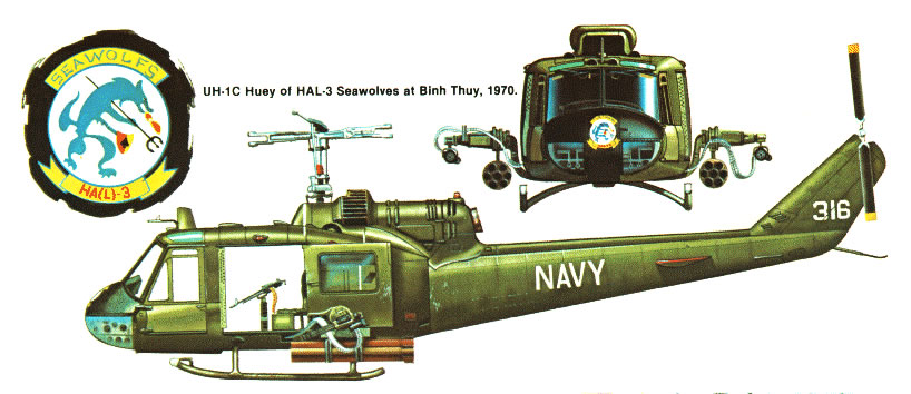 Seawolves UH-1B helicopter gunship with distinctive logo